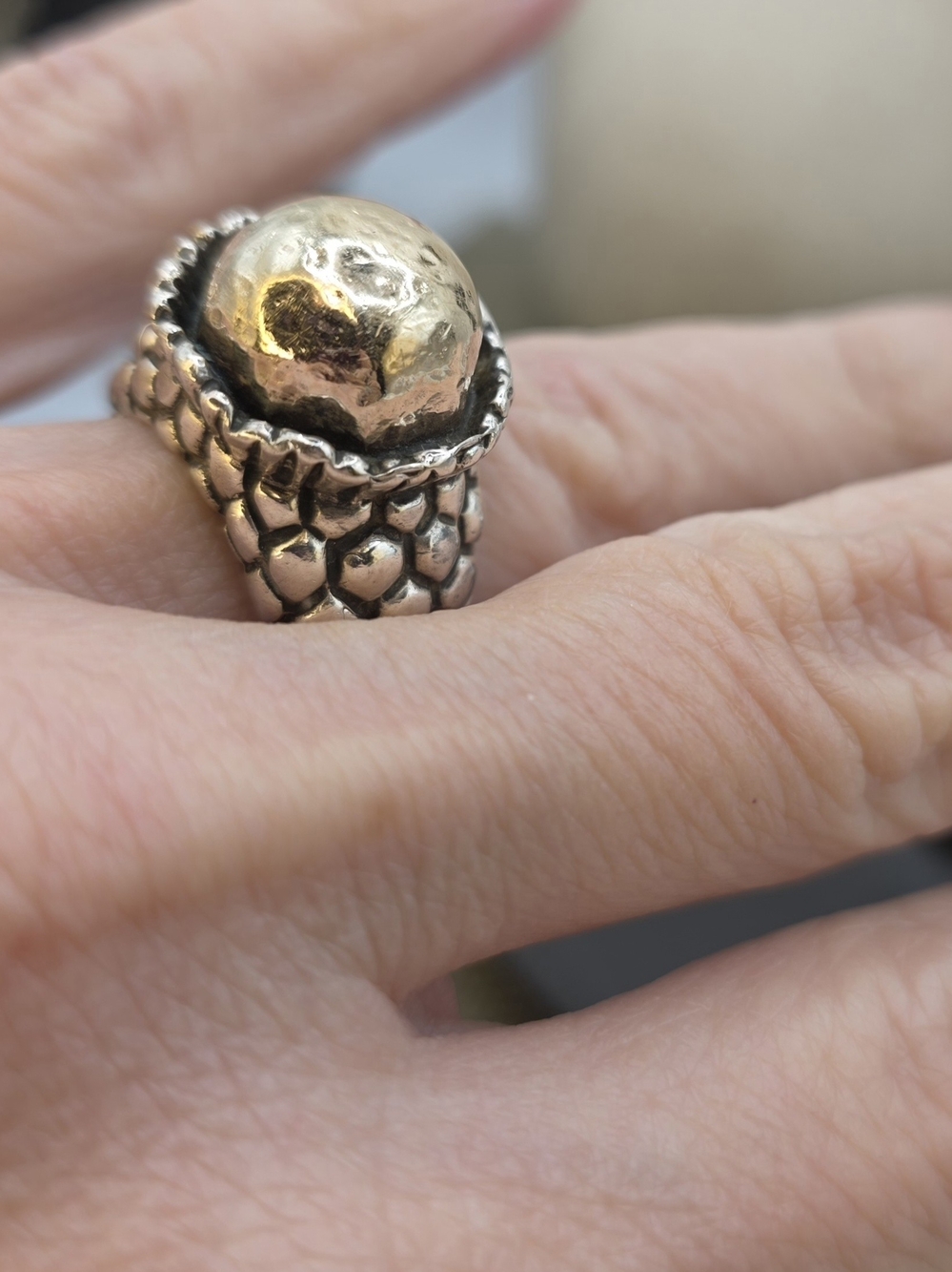 Vintage Dian Malouf Pomegranite Dome Statement Ring in 925 Silver/14k Gold